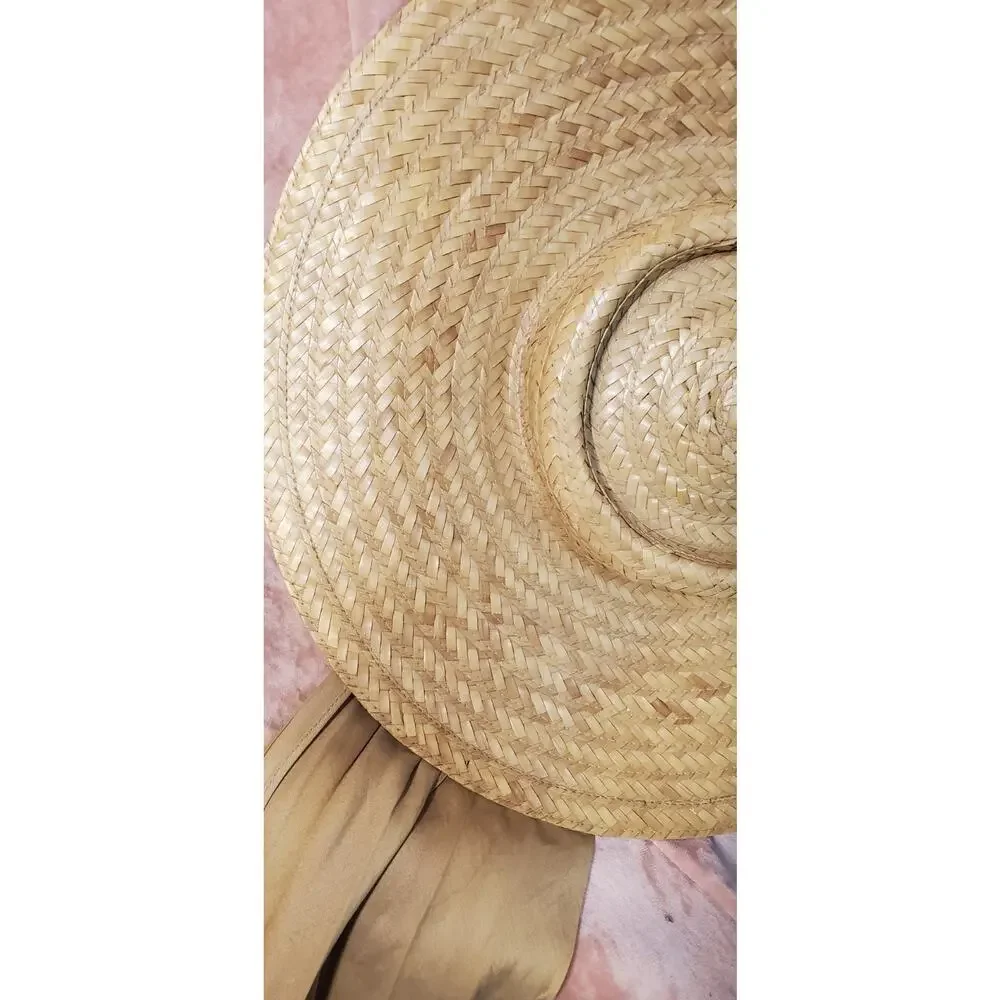 1950s Vintage Wide Brim Straw Beach Garden Hat Happy Capper Field Co. LA Taupe